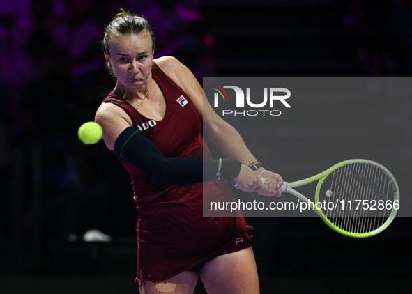 RIYADH, SAUDI ARABIA - NOVEMBER 07: Barbora Krejcikova of Czech Republic during her match against Coco Gauff of USA, on Day 6 of the 2024 WT...