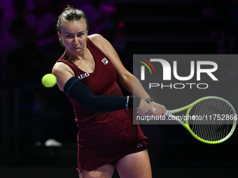 RIYADH, SAUDI ARABIA - NOVEMBER 07: Barbora Krejcikova of Czech Republic during her match against Coco Gauff of USA, on Day 6 of the 2024 WT...