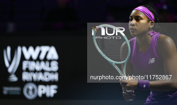 RIYADH, SAUDI ARABIA - NOVEMBER 07: Coco Gauff of USA during her match against Barbora Krejcikova of Czech Republic, on Day 6 of the 2024 WT...