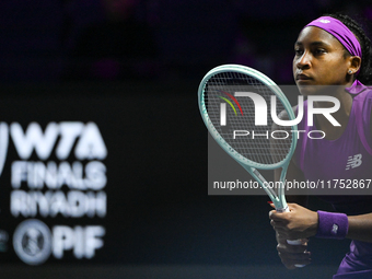 RIYADH, SAUDI ARABIA - NOVEMBER 07: Coco Gauff of USA during her match against Barbora Krejcikova of Czech Republic, on Day 6 of the 2024 WT...