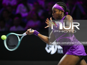 RIYADH, SAUDI ARABIA - NOVEMBER 07: Coco Gauff of USA during her match against Barbora Krejcikova of Czech Republic, on Day 6 of the 2024 WT...