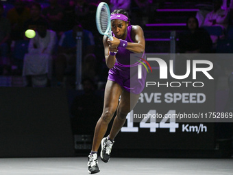 RIYADH, SAUDI ARABIA - NOVEMBER 07: Coco Gauff of USA during her match against Barbora Krejcikova of Czech Republic, on Day 6 of the 2024 WT...