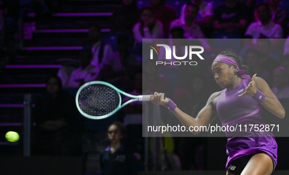 RIYADH, SAUDI ARABIA - NOVEMBER 07: Coco Gauff of USA during her match against Barbora Krejcikova of Czech Republic, on Day 6 of the 2024 WT...