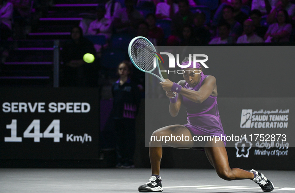 RIYADH, SAUDI ARABIA - NOVEMBER 07: Coco Gauff of USA during her match against Barbora Krejcikova of Czech Republic, on Day 6 of the 2024 WT...