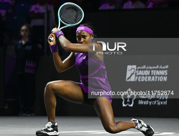 RIYADH, SAUDI ARABIA - NOVEMBER 07: Coco Gauff of USA during her match against Barbora Krejcikova of Czech Republic, on Day 6 of the 2024 WT...