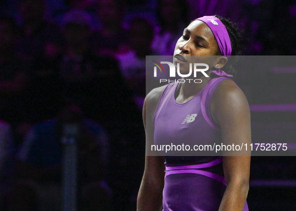 RIYADH, SAUDI ARABIA - NOVEMBER 07: Coco Gauff of USA during her match against Barbora Krejcikova of Czech Republic, on Day 6 of the 2024 WT...