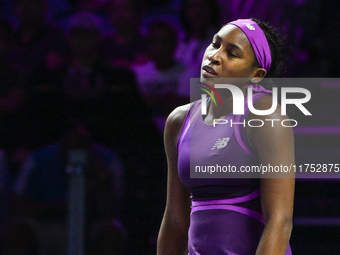 RIYADH, SAUDI ARABIA - NOVEMBER 07: Coco Gauff of USA during her match against Barbora Krejcikova of Czech Republic, on Day 6 of the 2024 WT...