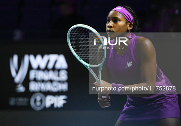 RIYADH, SAUDI ARABIA - NOVEMBER 07: Coco Gauff of USA during her match against Barbora Krejcikova of Czech Republic, on Day 6 of the 2024 WT...