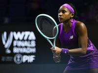 RIYADH, SAUDI ARABIA - NOVEMBER 07: Coco Gauff of USA during her match against Barbora Krejcikova of Czech Republic, on Day 6 of the 2024 WT...