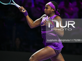 RIYADH, SAUDI ARABIA - NOVEMBER 07: Coco Gauff of USA during her match against Barbora Krejcikova of Czech Republic, on Day 6 of the 2024 WT...