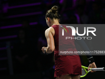 RIYADH, SAUDI ARABIA - NOVEMBER 07: Barbora Krejcikova of Czech Republic during her match against Coco Gauff of USA, on Day 6 of the 2024 WT...