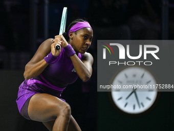 RIYADH, SAUDI ARABIA - NOVEMBER 07: Coco Gauff of USA during her match against Barbora Krejcikova of Czech Republic, on Day 6 of the 2024 WT...