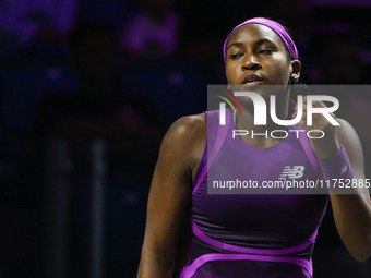 RIYADH, SAUDI ARABIA - NOVEMBER 07: Coco Gauff of USA during her match against Barbora Krejcikova of Czech Republic, on Day 6 of the 2024 WT...