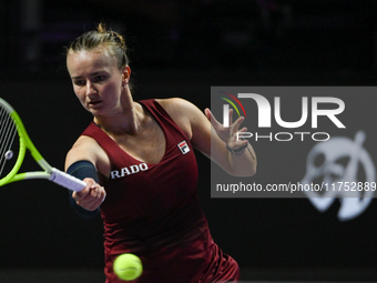 RIYADH, SAUDI ARABIA - NOVEMBER 07: Barbora Krejcikova of Czech Republic during her match against Coco Gauff of USA, on Day 6 of the 2024 WT...