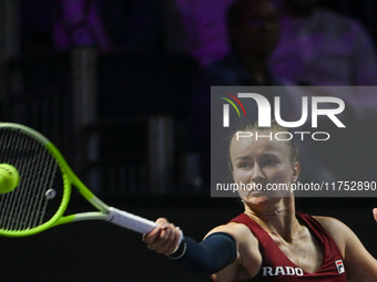 RIYADH, SAUDI ARABIA - NOVEMBER 07: Barbora Krejcikova of Czech Republic during her match against Coco Gauff of USA, on Day 6 of the 2024 WT...