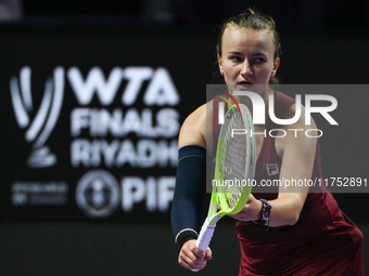 RIYADH, SAUDI ARABIA - NOVEMBER 07: Barbora Krejcikova of Czech Republic during her match against Coco Gauff of USA, on Day 6 of the 2024 WT...