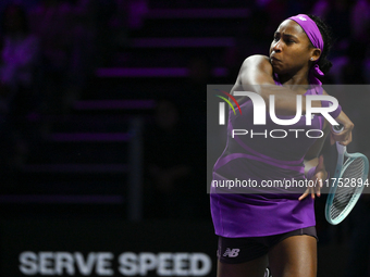 RIYADH, SAUDI ARABIA - NOVEMBER 07: Coco Gauff of USA during her match against Barbora Krejcikova of Czech Republic, on Day 6 of the 2024 WT...