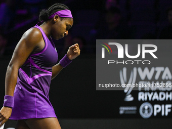 RIYADH, SAUDI ARABIA - NOVEMBER 07: Coco Gauff of USA during her match against Barbora Krejcikova of Czech Republic, on Day 6 of the 2024 WT...