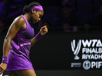 RIYADH, SAUDI ARABIA - NOVEMBER 07: Coco Gauff of USA during her match against Barbora Krejcikova of Czech Republic, on Day 6 of the 2024 WT...