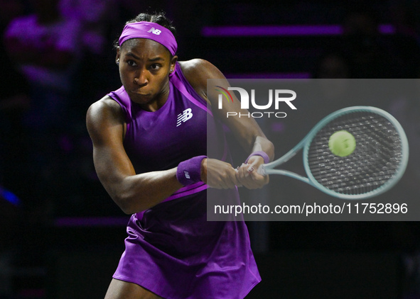 RIYADH, SAUDI ARABIA - NOVEMBER 07: Coco Gauff of USA during her match against Barbora Krejcikova of Czech Republic, on Day 6 of the 2024 WT...