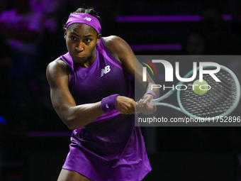 RIYADH, SAUDI ARABIA - NOVEMBER 07: Coco Gauff of USA during her match against Barbora Krejcikova of Czech Republic, on Day 6 of the 2024 WT...