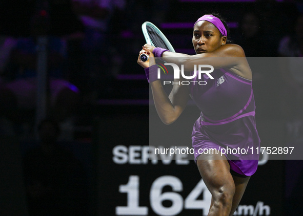 RIYADH, SAUDI ARABIA - NOVEMBER 07: Coco Gauff of USA during her match against Barbora Krejcikova of Czech Republic, on Day 6 of the 2024 WT...