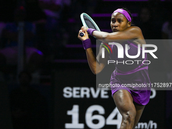 RIYADH, SAUDI ARABIA - NOVEMBER 07: Coco Gauff of USA during her match against Barbora Krejcikova of Czech Republic, on Day 6 of the 2024 WT...