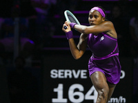 RIYADH, SAUDI ARABIA - NOVEMBER 07: Coco Gauff of USA during her match against Barbora Krejcikova of Czech Republic, on Day 6 of the 2024 WT...