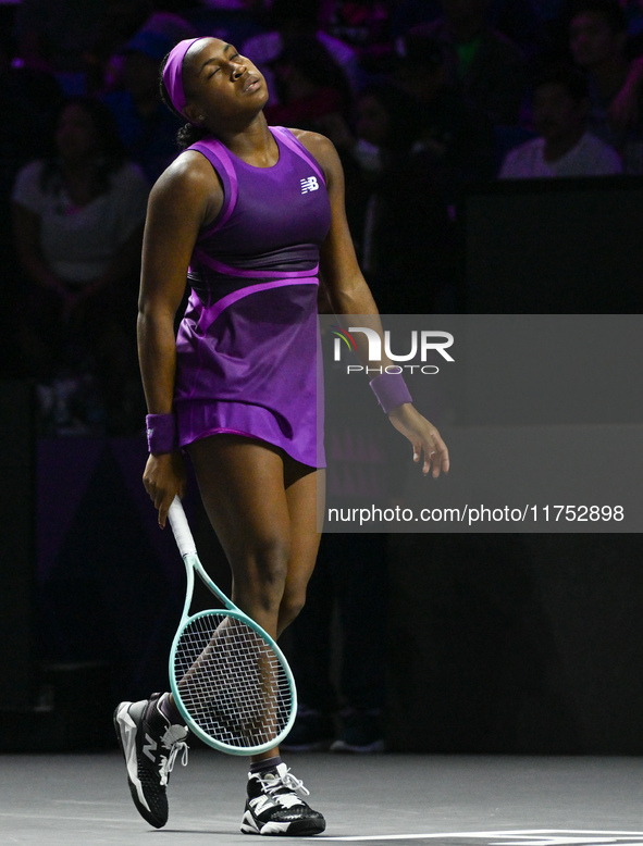 RIYADH, SAUDI ARABIA - NOVEMBER 07: Coco Gauff of USA during her match against Barbora Krejcikova of Czech Republic, on Day 6 of the 2024 WT...