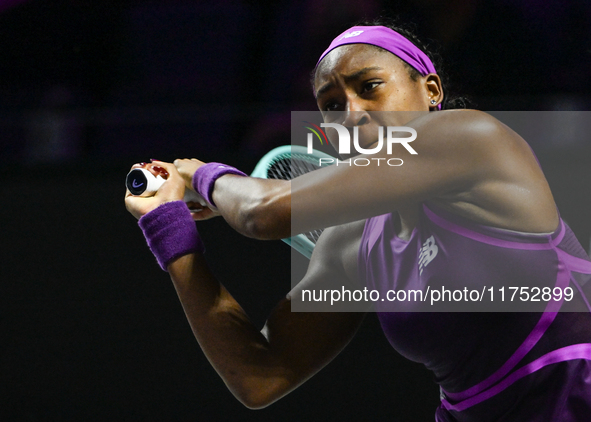 RIYADH, SAUDI ARABIA - NOVEMBER 07: Coco Gauff of USA during her match against Barbora Krejcikova of Czech Republic, on Day 6 of the 2024 WT...