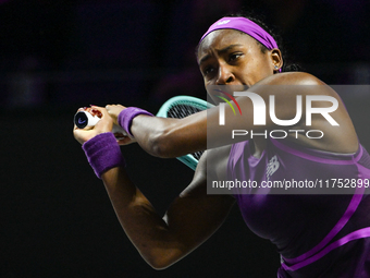 RIYADH, SAUDI ARABIA - NOVEMBER 07: Coco Gauff of USA during her match against Barbora Krejcikova of Czech Republic, on Day 6 of the 2024 WT...