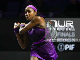 RIYADH, SAUDI ARABIA - NOVEMBER 07: Coco Gauff of USA during her match against Barbora Krejcikova of Czech Republic, on Day 6 of the 2024 WT...