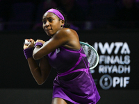 RIYADH, SAUDI ARABIA - NOVEMBER 07: Coco Gauff of USA during her match against Barbora Krejcikova of Czech Republic, on Day 6 of the 2024 WT...