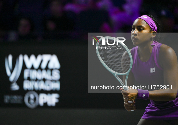 RIYADH, SAUDI ARABIA - NOVEMBER 07: Coco Gauff of USA during her match against Barbora Krejcikova of Czech Republic, on Day 6 of the 2024 WT...