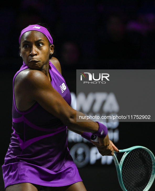 RIYADH, SAUDI ARABIA - NOVEMBER 07: Coco Gauff of USA during her match against Barbora Krejcikova of Czech Republic, on Day 6 of the 2024 WT...