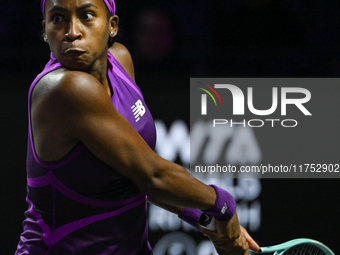 RIYADH, SAUDI ARABIA - NOVEMBER 07: Coco Gauff of USA during her match against Barbora Krejcikova of Czech Republic, on Day 6 of the 2024 WT...