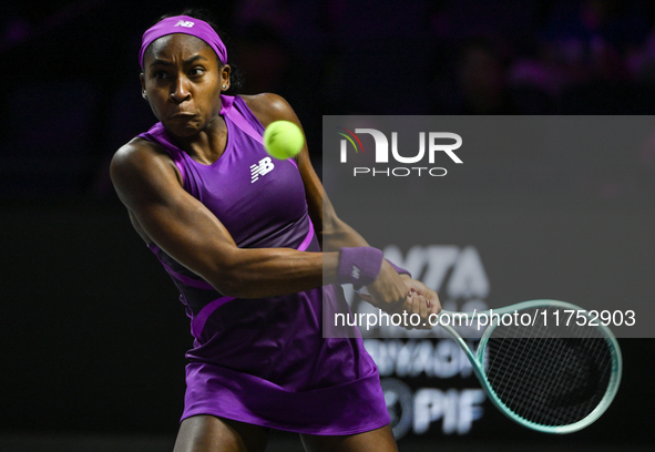 RIYADH, SAUDI ARABIA - NOVEMBER 07: Coco Gauff of USA during her match against Barbora Krejcikova of Czech Republic, on Day 6 of the 2024 WT...