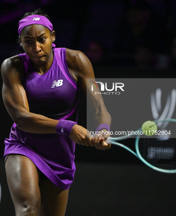 RIYADH, SAUDI ARABIA - NOVEMBER 07: Coco Gauff of USA during her match against Barbora Krejcikova of Czech Republic, on Day 6 of the 2024 WT...