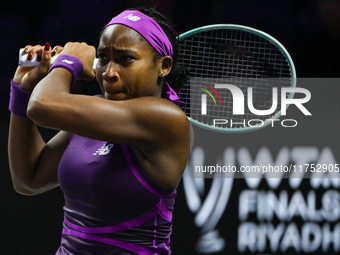 RIYADH, SAUDI ARABIA - NOVEMBER 07: Coco Gauff of USA during her match against Barbora Krejcikova of Czech Republic, on Day 6 of the 2024 WT...