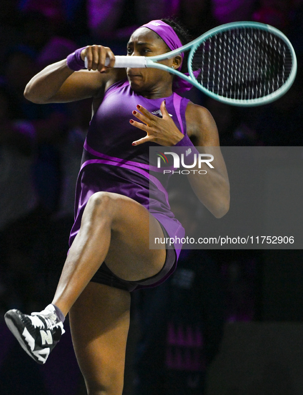 RIYADH, SAUDI ARABIA - NOVEMBER 07: Coco Gauff of USA during her match against Barbora Krejcikova of Czech Republic, on Day 6 of the 2024 WT...