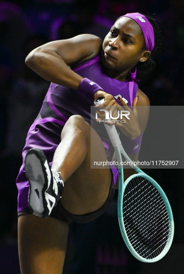 RIYADH, SAUDI ARABIA - NOVEMBER 07: Coco Gauff of USA during her match against Barbora Krejcikova of Czech Republic, on Day 6 of the 2024 WT...