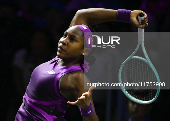 RIYADH, SAUDI ARABIA - NOVEMBER 07: Coco Gauff of USA during her match against Barbora Krejcikova of Czech Republic, on Day 6 of the 2024 WT...