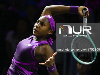 RIYADH, SAUDI ARABIA - NOVEMBER 07: Coco Gauff of USA during her match against Barbora Krejcikova of Czech Republic, on Day 6 of the 2024 WT...