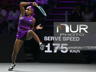 RIYADH, SAUDI ARABIA - NOVEMBER 07: Coco Gauff of USA during her match against Barbora Krejcikova of Czech Republic, on Day 6 of the 2024 WT...