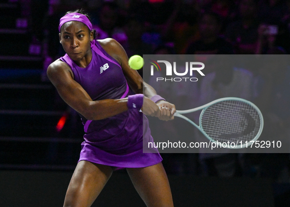 RIYADH, SAUDI ARABIA - NOVEMBER 07: Coco Gauff of USA during her match against Barbora Krejcikova of Czech Republic, on Day 6 of the 2024 WT...