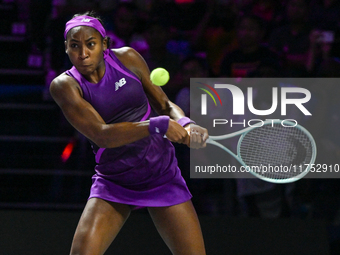 RIYADH, SAUDI ARABIA - NOVEMBER 07: Coco Gauff of USA during her match against Barbora Krejcikova of Czech Republic, on Day 6 of the 2024 WT...