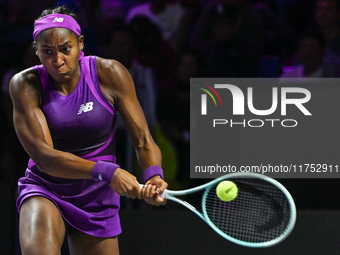 RIYADH, SAUDI ARABIA - NOVEMBER 07: Coco Gauff of USA during her match against Barbora Krejcikova of Czech Republic, on Day 6 of the 2024 WT...