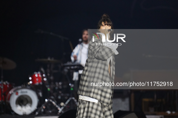 Israeli singer and songwriter Noga Erez performs on stage as part of the P!nk Summer Carnival Tour 2024 at Globe Life Field in Arlington, Te...