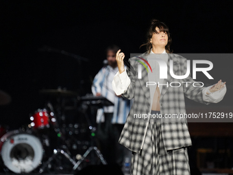 Israeli singer and songwriter Noga Erez performs on stage as part of the P!nk Summer Carnival Tour 2024 at Globe Life Field in Arlington, Te...