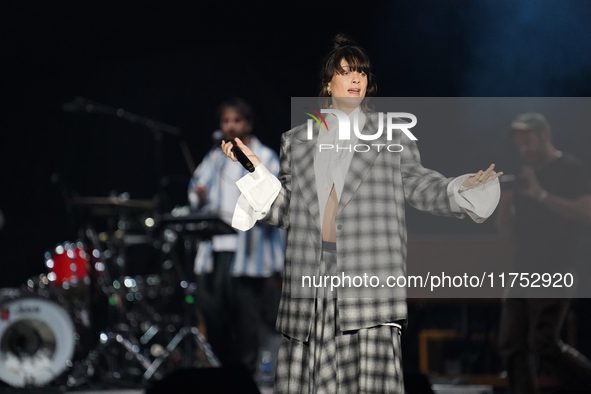 Israeli singer and songwriter Noga Erez performs on stage as part of the P!nk Summer Carnival Tour 2024 at Globe Life Field in Arlington, Te...